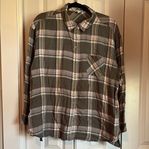 J. Jill Green and Brown Button Down Shirt